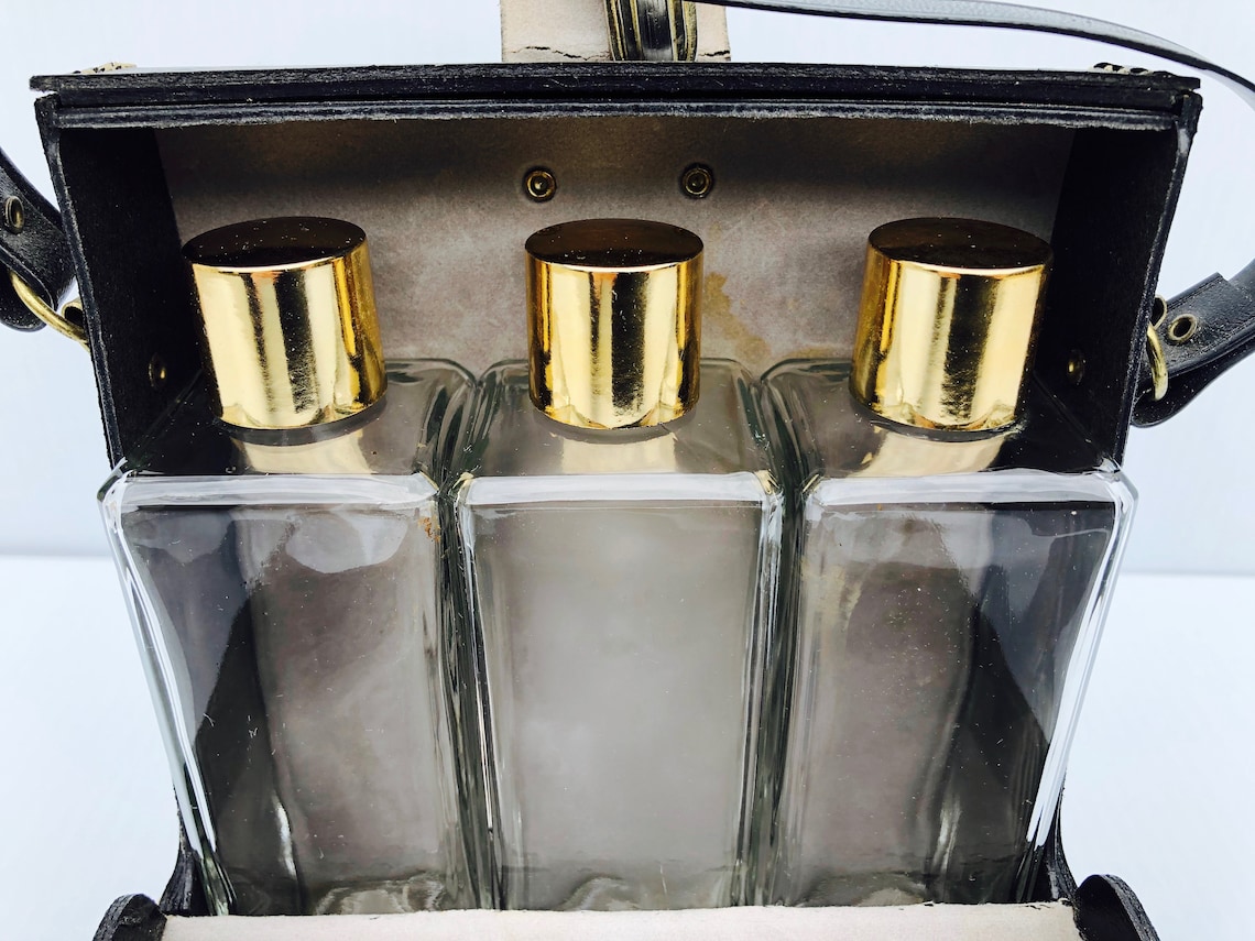 Vintage Rare Portable Black Vinyl Liquor Case With Three Etsy
