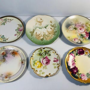 Antique/Vintage Lot of 6 Decorative Floral Plates, Hand Painted Rose Plates, Mix & Match Plates, Limoges/Bavaria/Germany/Prussia/Bone China