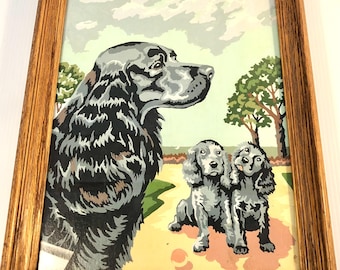 Vintage Cocker Spaniel "Paint by Numbers" Art, MCM Framed Dog Painting