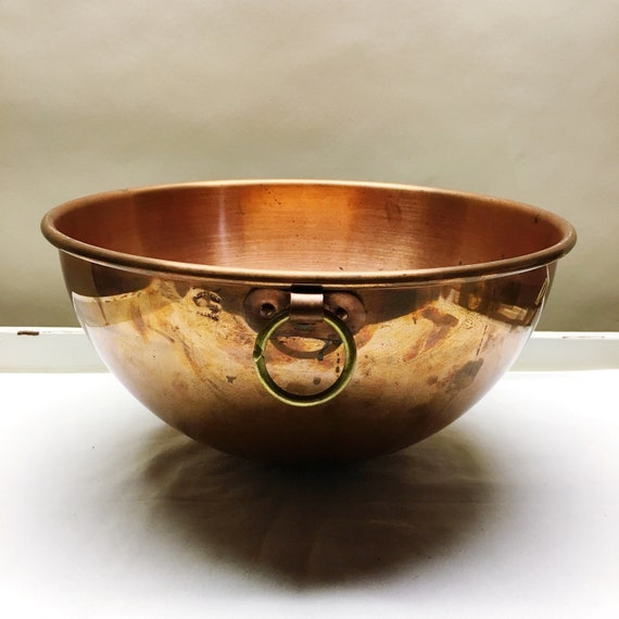 Vintage Copper Mixing Bowl Set of 2 Round Bottom Rolled Edge with