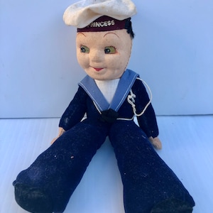 Vintage, Sun Princess, Sailor, Souvenir Doll, Cloth and Velvet, Norah Wellings, Made in England, Princess Cruise Line Doll, Collectible