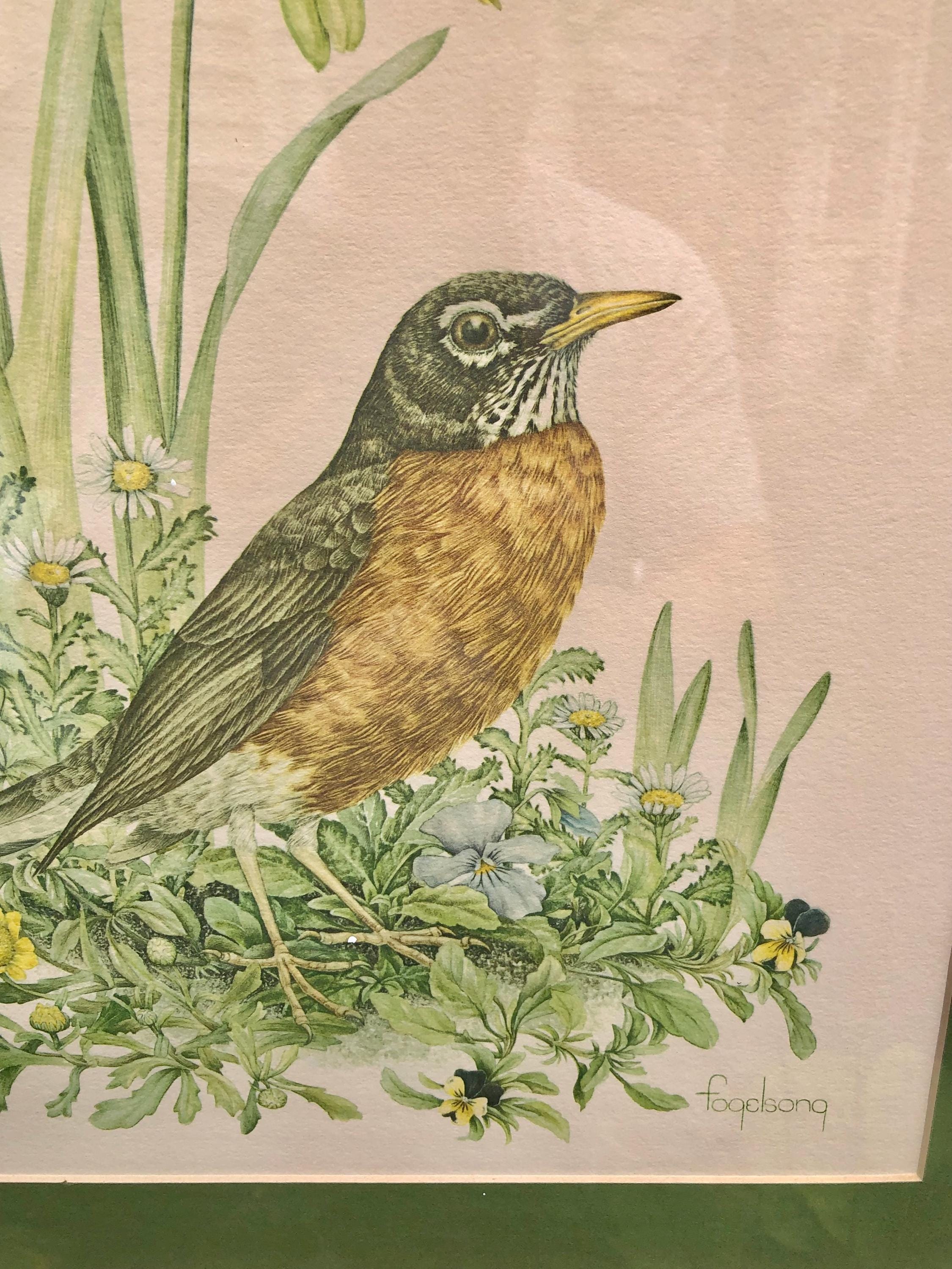 Vintage Framed Robin Watercolor Print, Floral Garden Art - Etsy