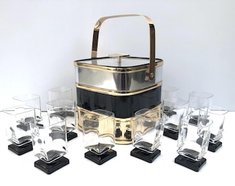 Vintage Culver Ice Bucket Set, Di Saronno glasögon, 13 delar Barware