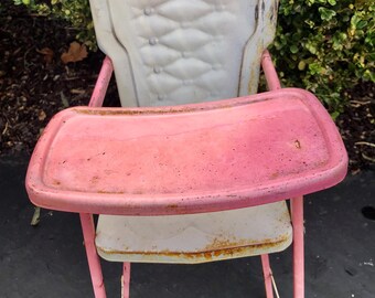 Vintage Amsco Doll-e-hi-chair, Pink Metal Doll High Chair, MCM Toy