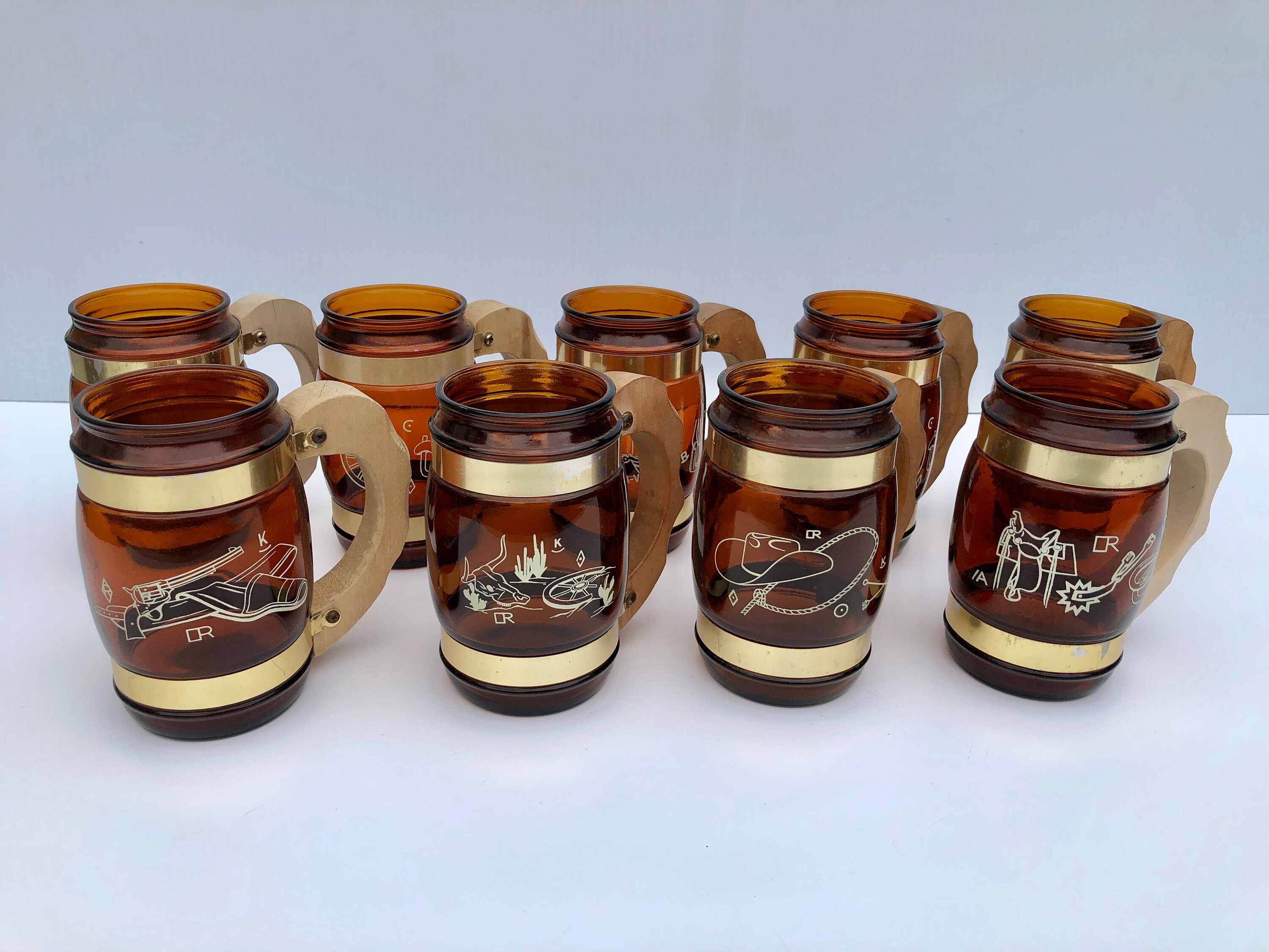 Vintage Siesta Ware Cowboy Amber Glass Mugs With Wooden Handles, Vintage  Mid Century Modern Siesta Ware Glass Mug 