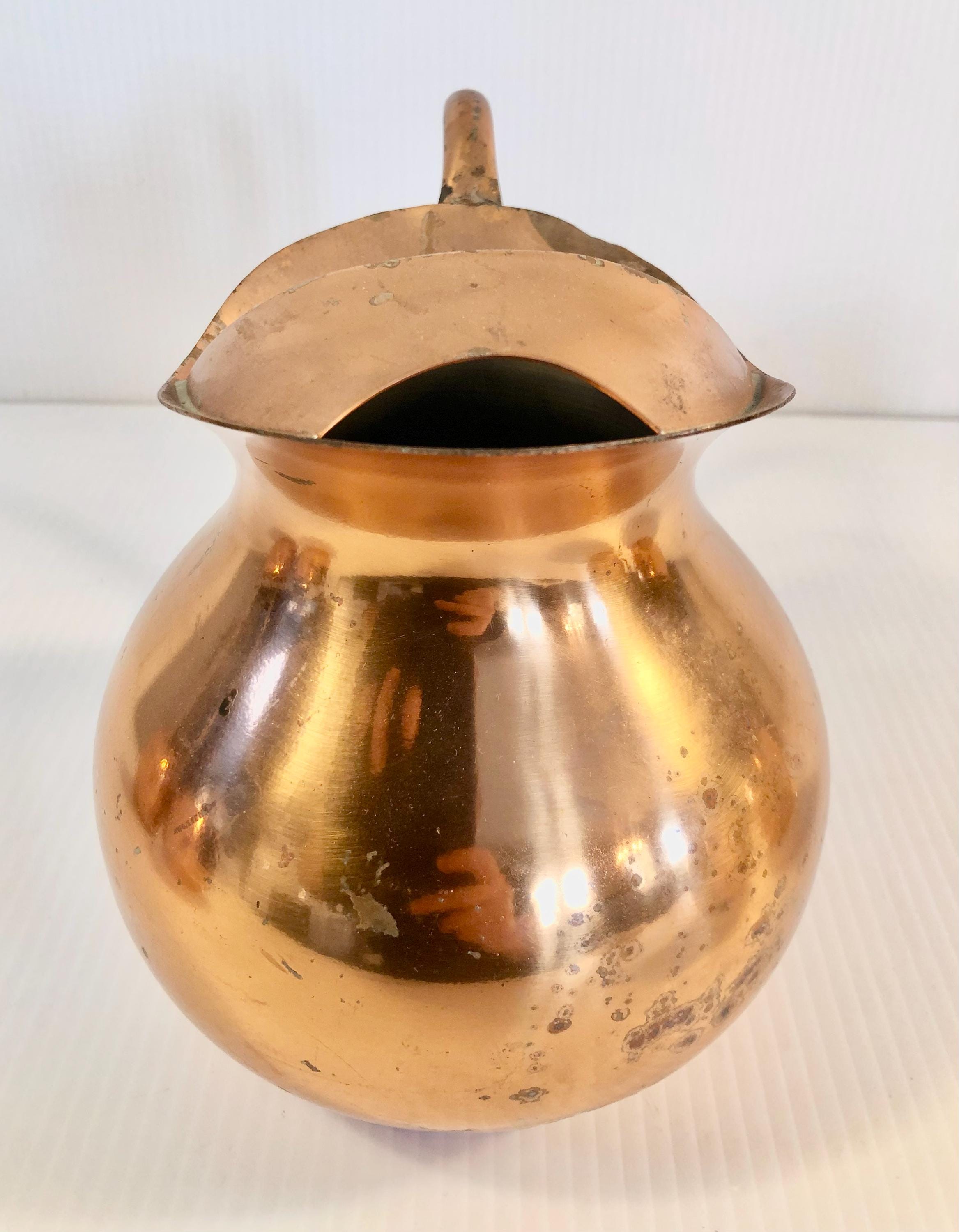 Vintage Copper Moscow Mule Set, Pitcher With Brass Handle Mugs