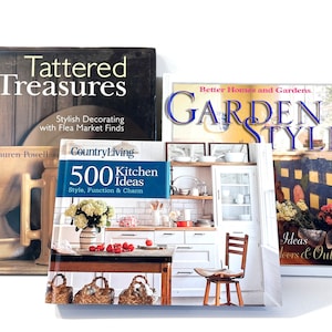 Set of 3 Decorating, Interior Design, Hardcover Books - Country Living Kitchen Ideas, Better Homes Garden Style + Tattered Treasures