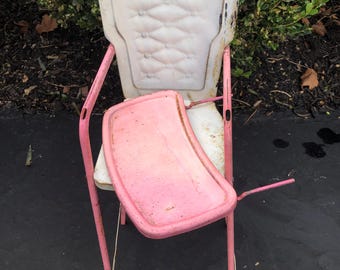 Vintage Amsco Doll-e-hi-chair, Pink Metal Doll High Chair, MCM Toy