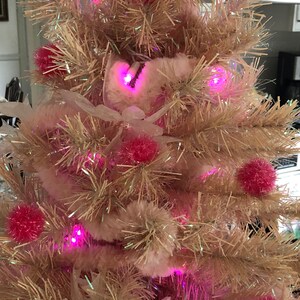 Vintage, 34 H Pink Barbie Christmas Tree, Working Pink Lights, Pink Plastic Base Signed Barbie