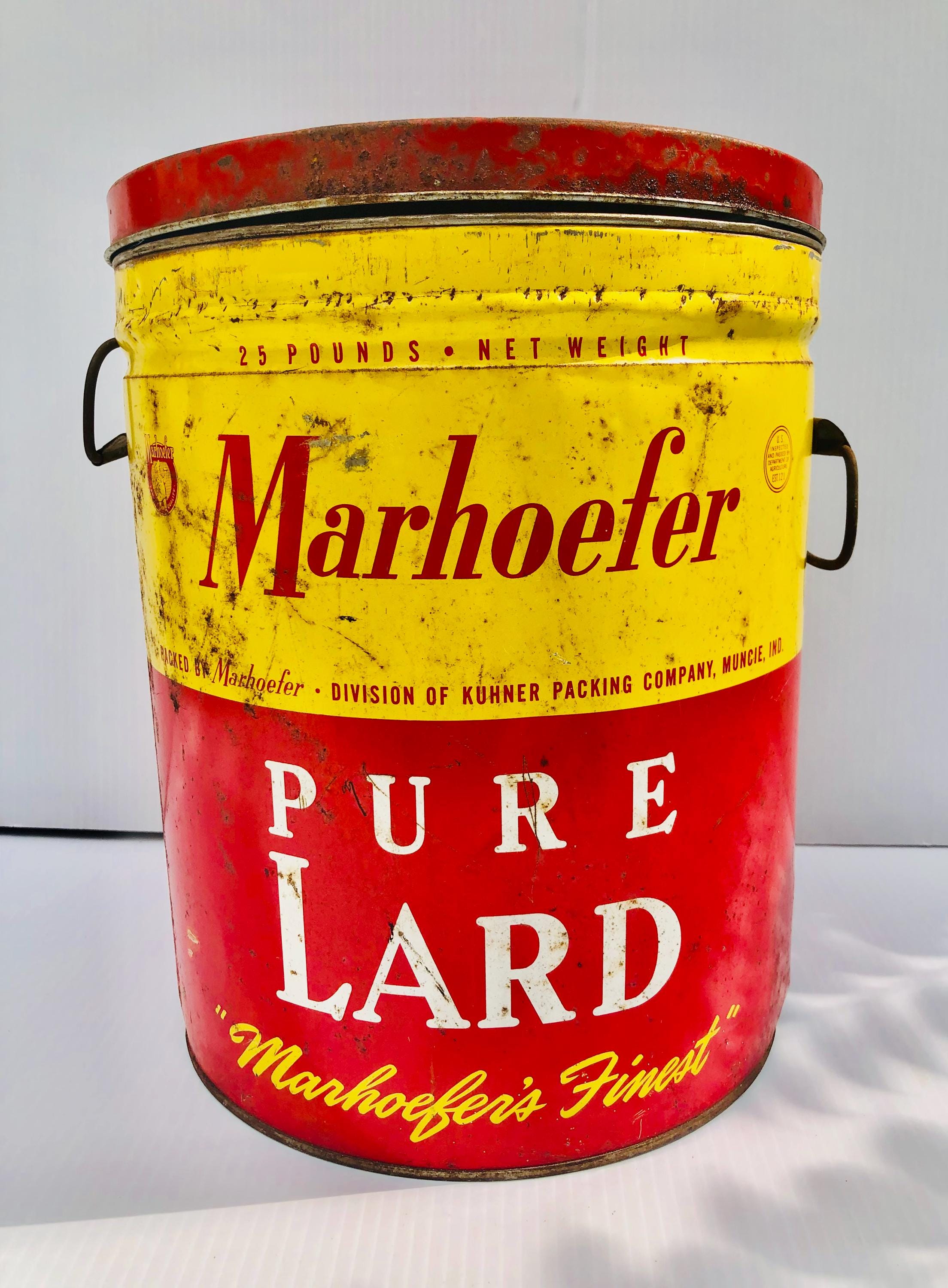 Marhoefer Pure Lard 缶 Vintage Marhoefer Pure Lard Tin, Kuhner Packing Advertising Bucket