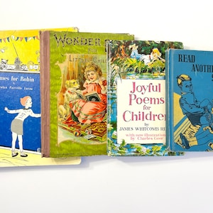 Antique + Vintage Rare Collectible Hardback Children&#39;s Book Collection of 4 – Rhymes For Robin, 1st Edition, Signed, Joyful Poems and More