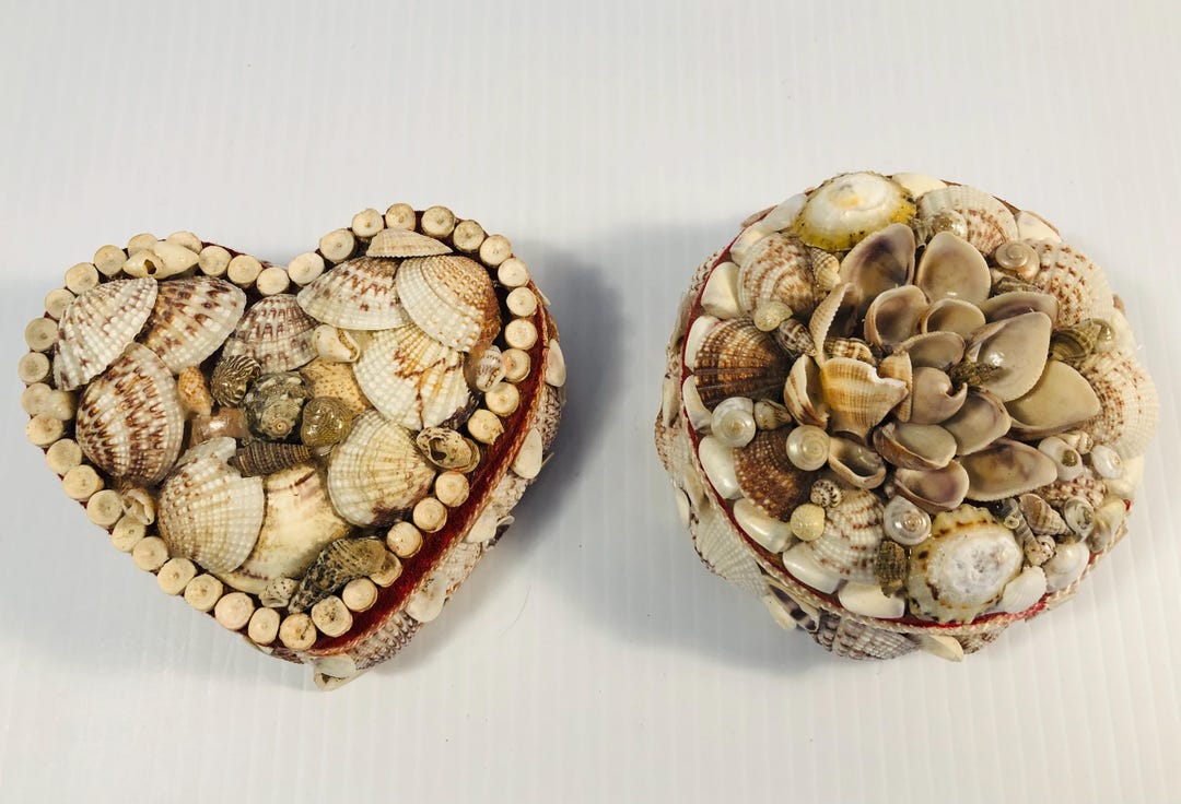 Shells Decoration Box Vintage MCM Shell Art Trinket Box Set, Heart & Round Shell Boxes - Etsy