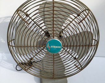 Vintage Dominion Oscillating Table Fan, Heavy Industrial Design