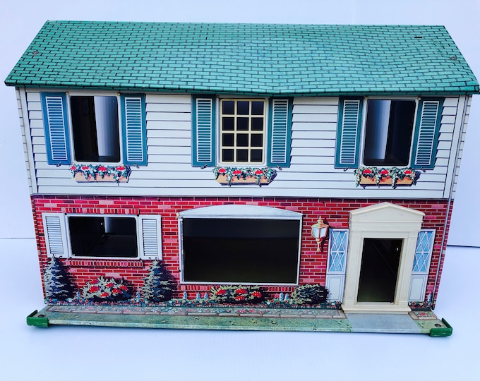 Vintage Tin Doll House, Metal Litho Wolverine, 2 Story Doll House
