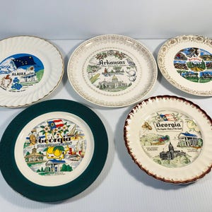 Vintage Souvenir Plates, Sold Separately, Alaska, Arkansas, Arizona, Georgia, Travel Theme, Collectible Plates, MCM Plates, State Plate Gift