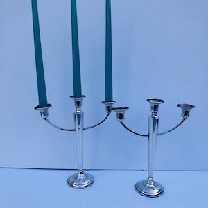 Vintage, MCM, Sterling Silver, Weighted, Three Arm Candelabra Set