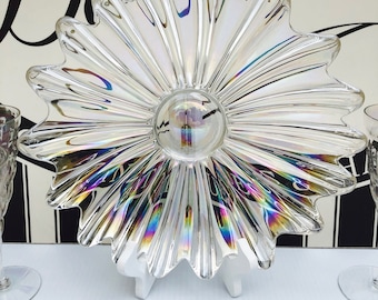 Vintage, Federal Glass, Iridescent Flower Bowl, Rainbow Prism, Collectible Serving Bowl, Pristine Condition