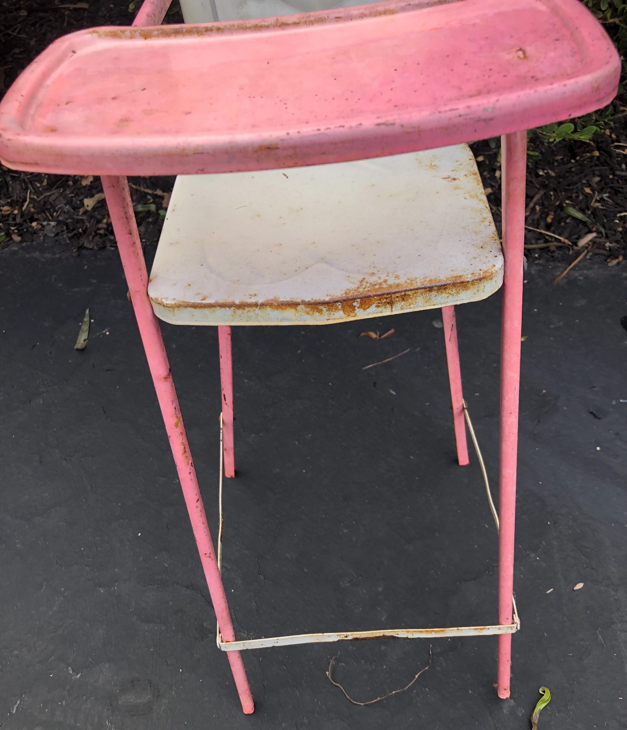 Vintage Amsco Doll-e-hi-chair, Pink Metal Doll High Chair, MCM Toy