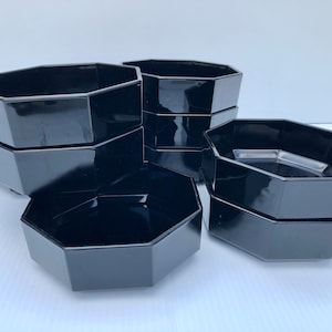 Vintage, Arcoroc France, Black Octagon, 9 Piece Bowl Set, Black Dishes, Halloween Dishes, Modern Geometric Dishes, Vintage Kitchen, Serving