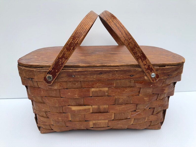 Antique Vintage Pie Picnic Basket Primitive Rustic Wooden Etsy