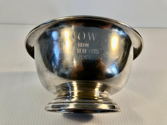 Vintage Silver Trophy Bowl, Poole Silver Company Footed Silver Bowl, Engraved JOW From The Bear Cubs 68-69, Collectible Silver Bowl, Trophy
