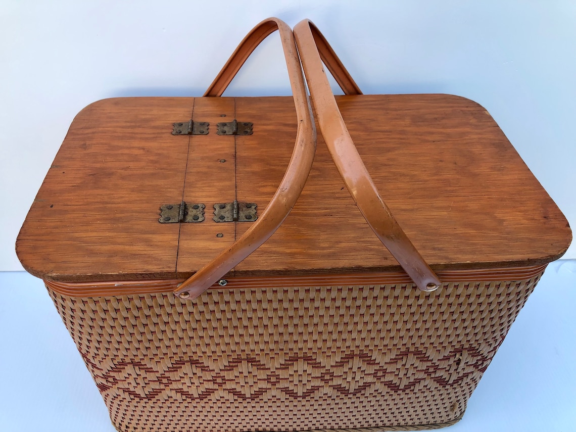 Vintage Redmon Picnic Basket & Snack Table Stamped Redmon Etsy