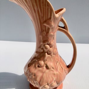 Vintage, Signed McCoy Pink Pottery Pitcher, Rare Raise Embossed Grapes & Leaves Pink Pottery Pitcher, McCoy Pottery, MCM Pink Art Pottery