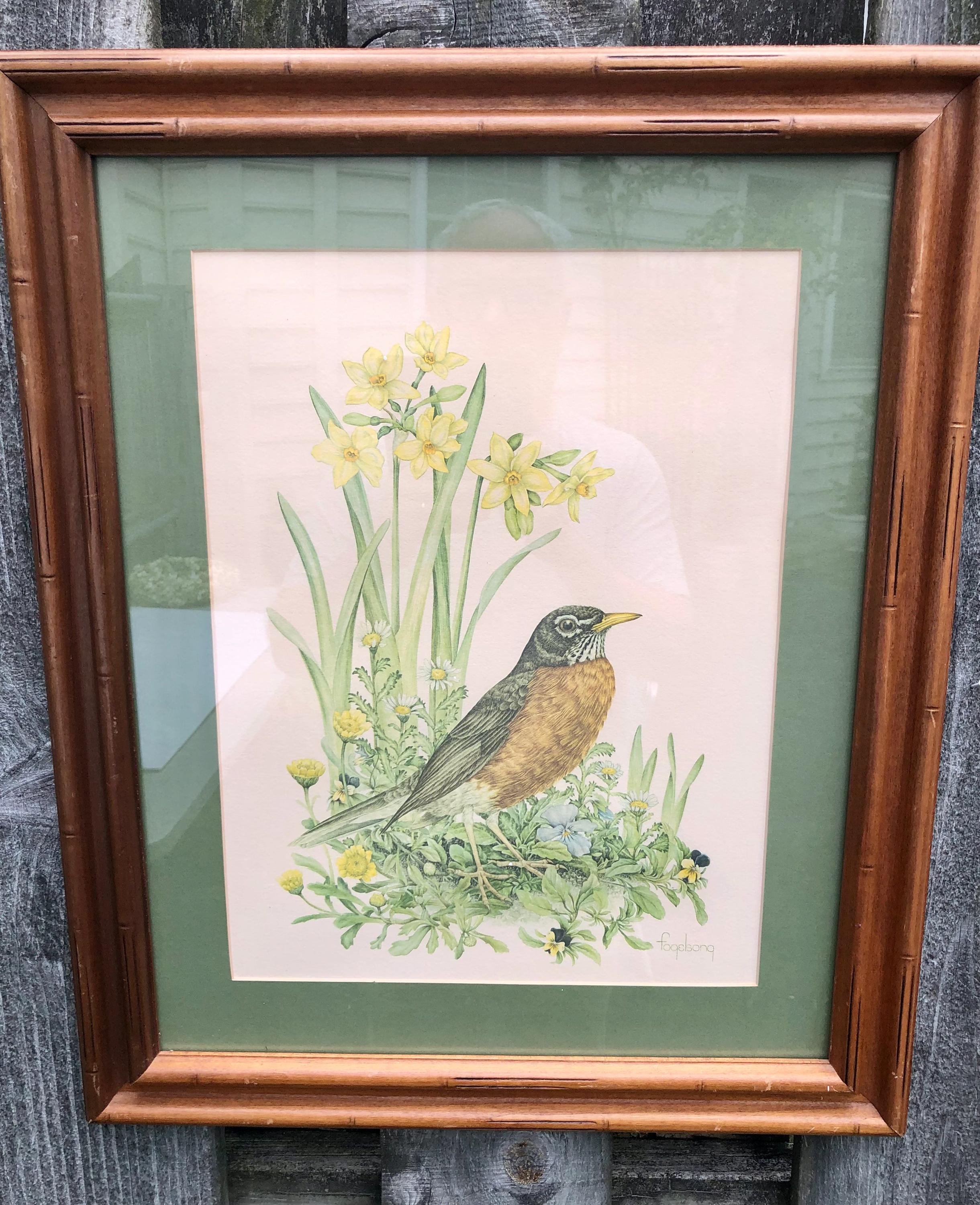 Vintage Framed Robin Watercolor Print, Floral Garden Art - Etsy