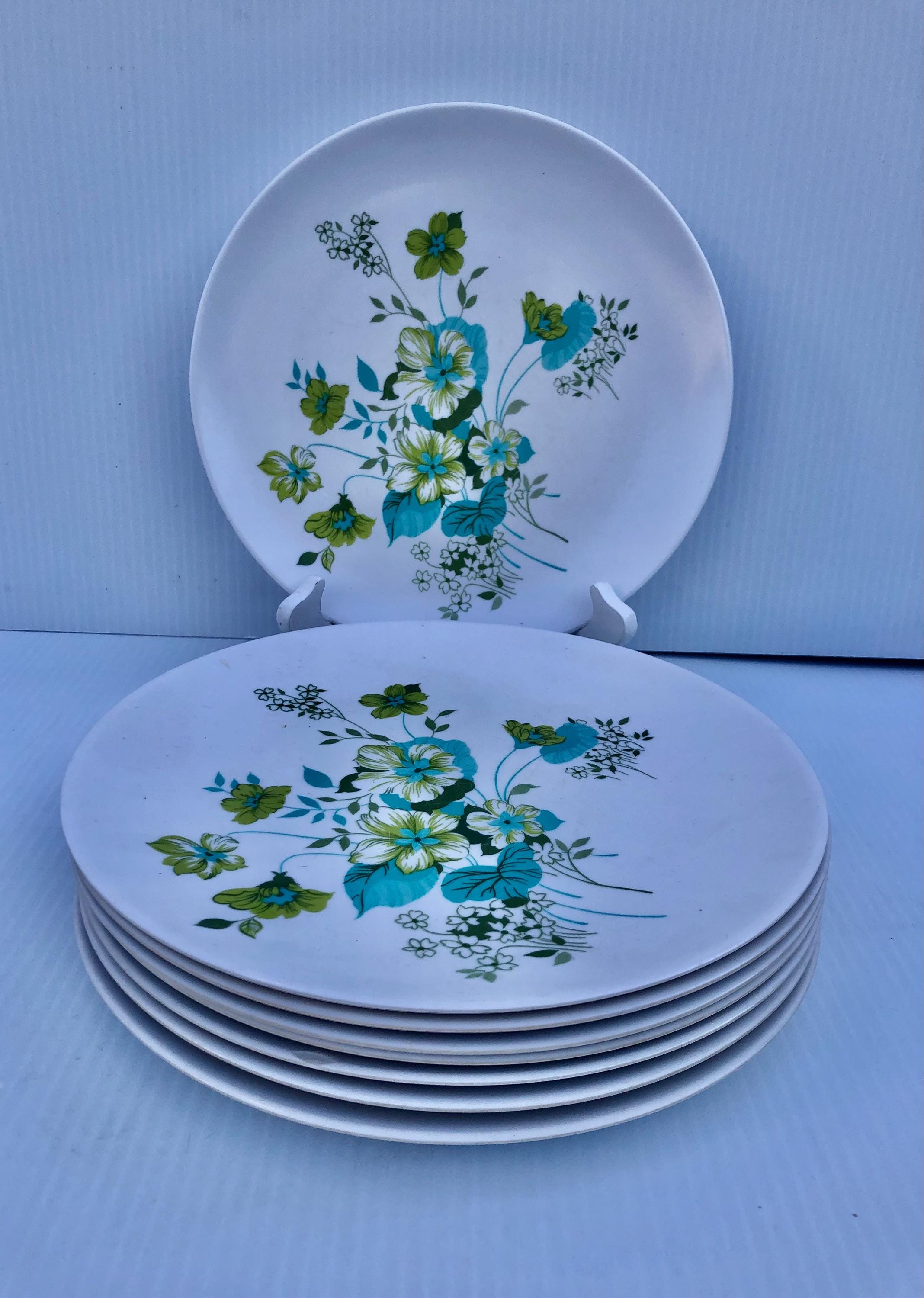 Vintage Turquoise Floral Melmac Dish Set, 38 Piece Lenox Ware - Etsy
