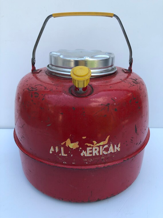 Vintage 2 Gallon Thermos Steel Picnic Jug w/ Original Box Red