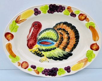 Bandeja vintage para servir pavo, con relieve de verduras, fabricada en Japón.