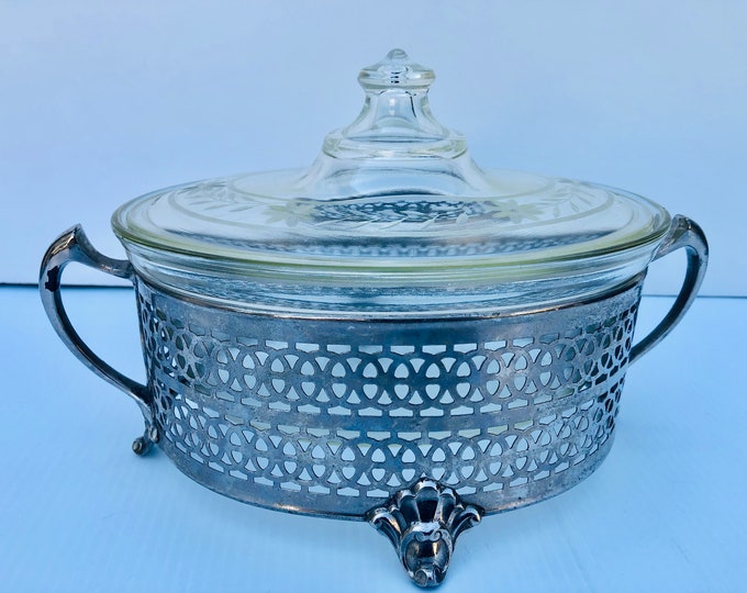Vintage, Pyrex Oval Glass, Casserole Dish With Needle Etched, Floral