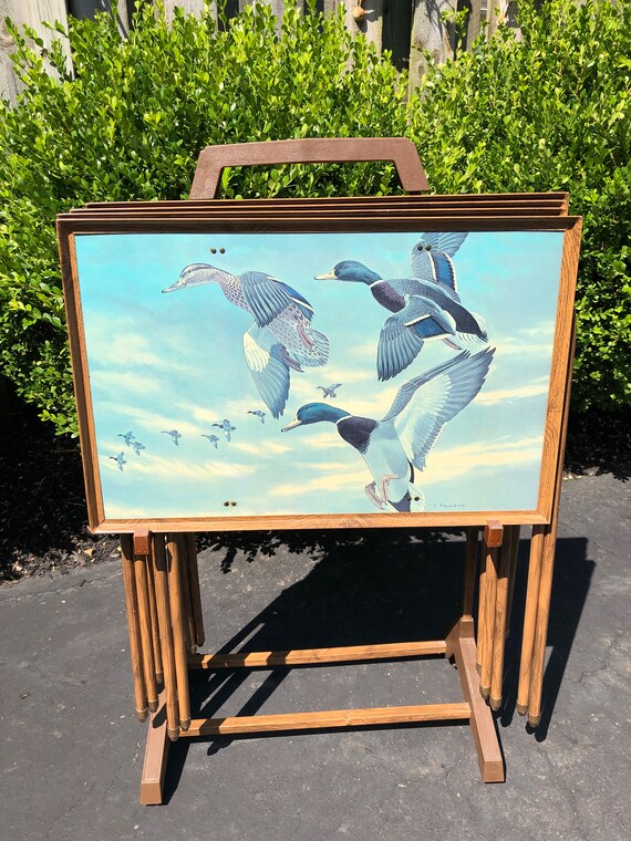 Vintage Folding TV Table Stands Rare Complete Set of 4 Etsy