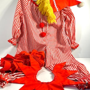 Vintage Kid&#39;s Clown Costume, 4-Piece - Professional Child&#39;s Costume, Red + White Stripe, Now Reduced