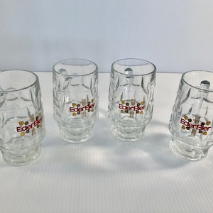 Vintage German EderBier Beer Mugs, Rare Set of 4 Dimpled Glass Bavarian Stains, Rastal Heavy Glass Tankards, Oktoberfest Mug Set, Retro Bar