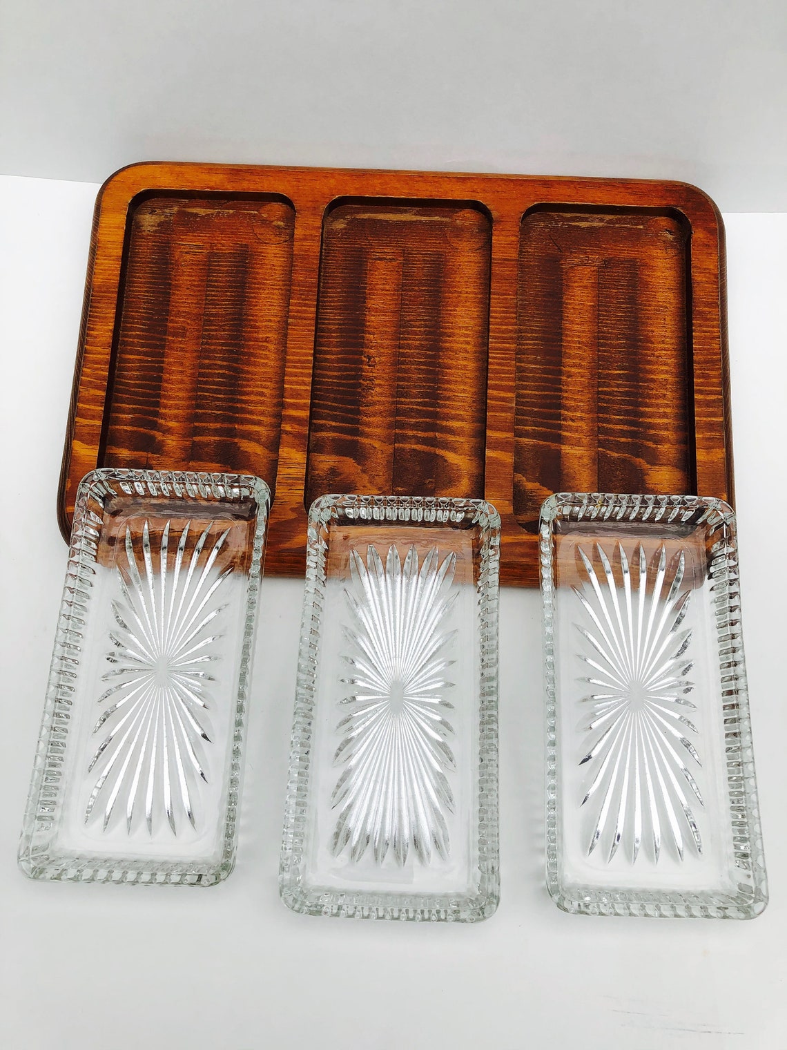 Vintage Relish Tray Mid Century Modern Footed Wooden Tray Etsy