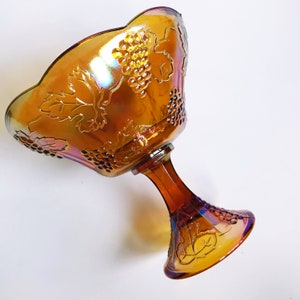 VINTAGE | harvest amber carnival glass pedestal dish