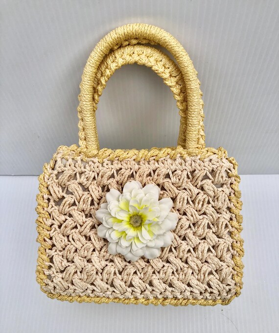 Vintage Woven Handbag Set, Magid Italy Flower Purse, Japan Raffia