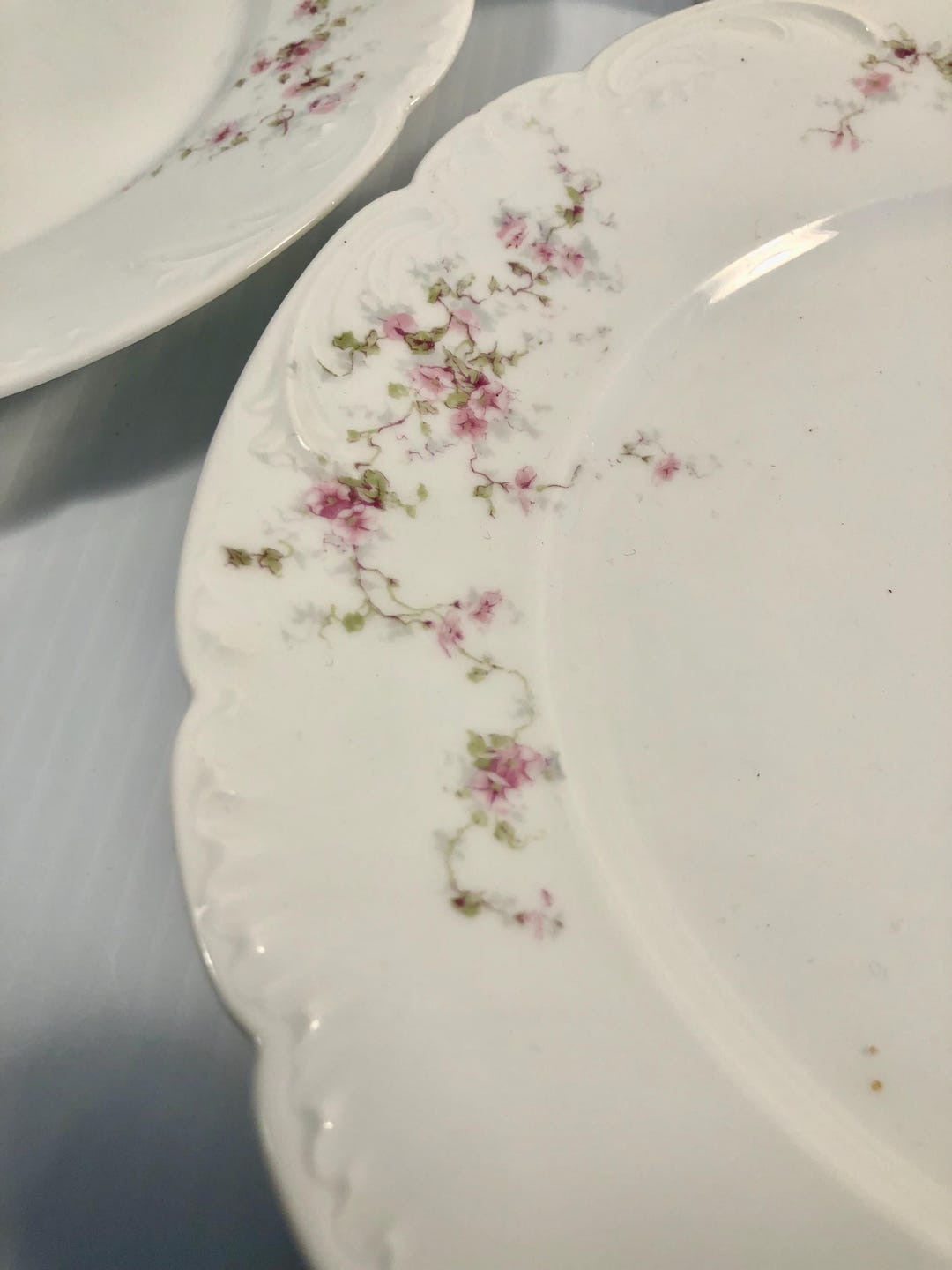Vintage Limoges China Plate & Platter Set, Pink Floral Theodore