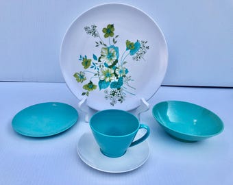 Vintage Turquoise Floral Melmac Dish Set, 38 Piece Lenox Ware - Etsy