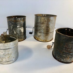 Vintage Flour Sifter Lot, Bromwell&#39;s & Foley Metal Flour Sifters Lot of 4, Sold Together, For Kitchen Use, Projects, Up-Cycling, MCM Kitchen