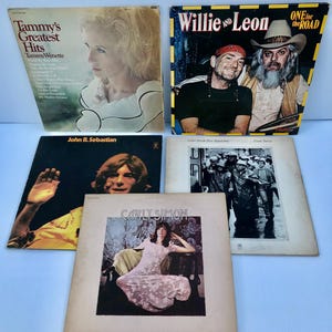 Vintage 1970s Vinyl Record Lot, 6 Albums, Van Morrison, Joan Baez, John Sebastian, Carly Simon, Tammy Wynette, Willie Nelson & Leon Russell