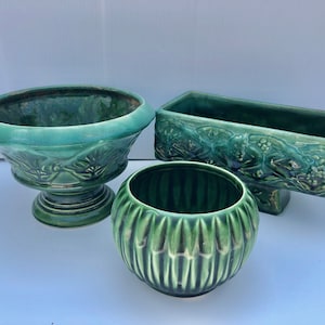Vintage Green & Green Drip Ohio Pottery Planters, Each Sold Separately, Rare Gorgeous Planters Marked USA and Upco, Hull Planter, Garden
