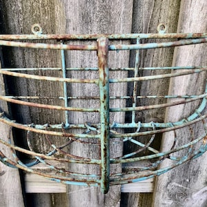 Vintage, 1970's, Chippy Blue, Heavy Metal Wire Hanging Plant/Flower Basket With Oval Shape Front, Vintage Garden Metal Wire Basket Planter.