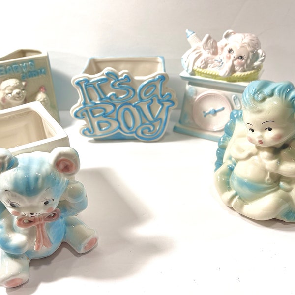 Vintage 1950 Baby Planters, Baby Shower, Ceramic Nursery Room Planters – Includes Baby Boy, Lamb, &  Baby Scale, sold separately, Bear-Sold.