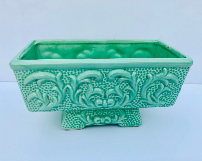 Vintage, Large, Bisque Pottery Co., Sea Foam Green, Glossy, Raised and