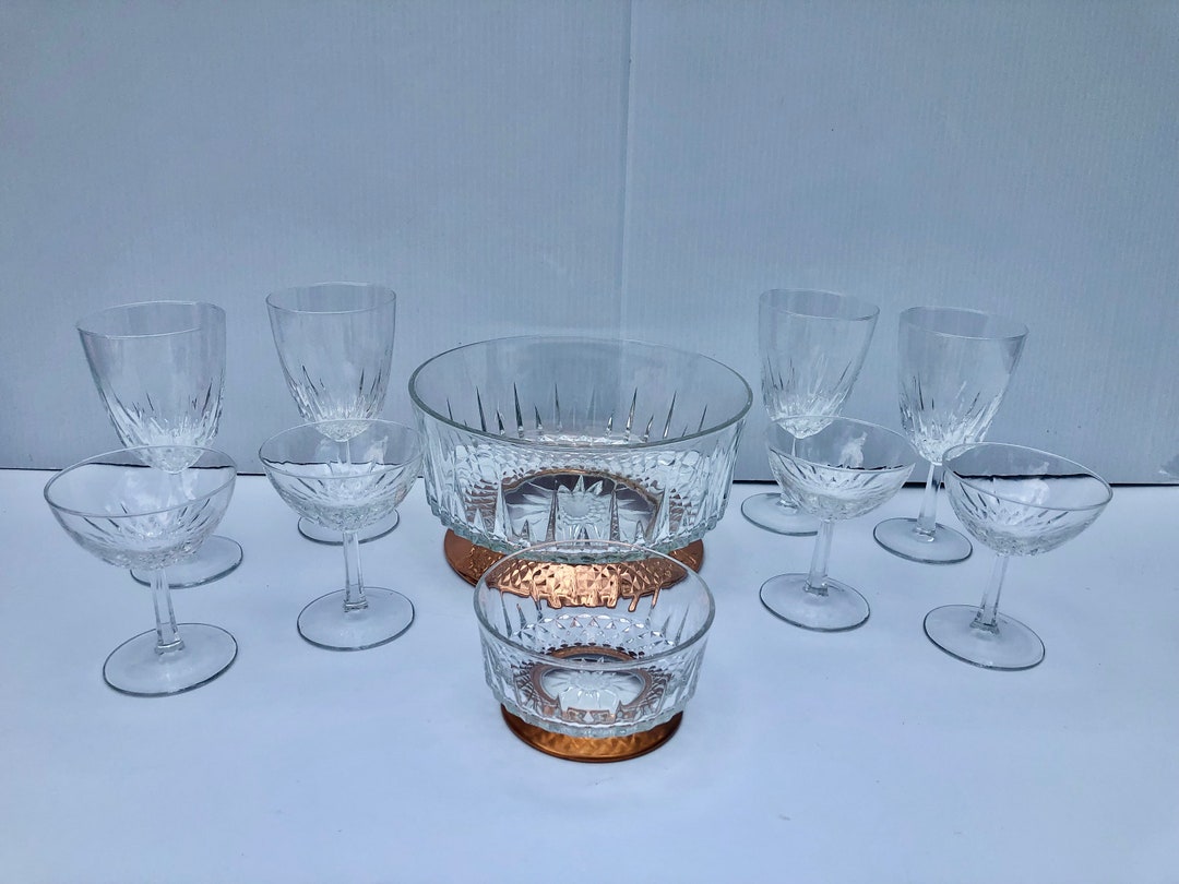 Vintage Copper Craft Guild & Arcoroc Crystal French Bowls and Stemware