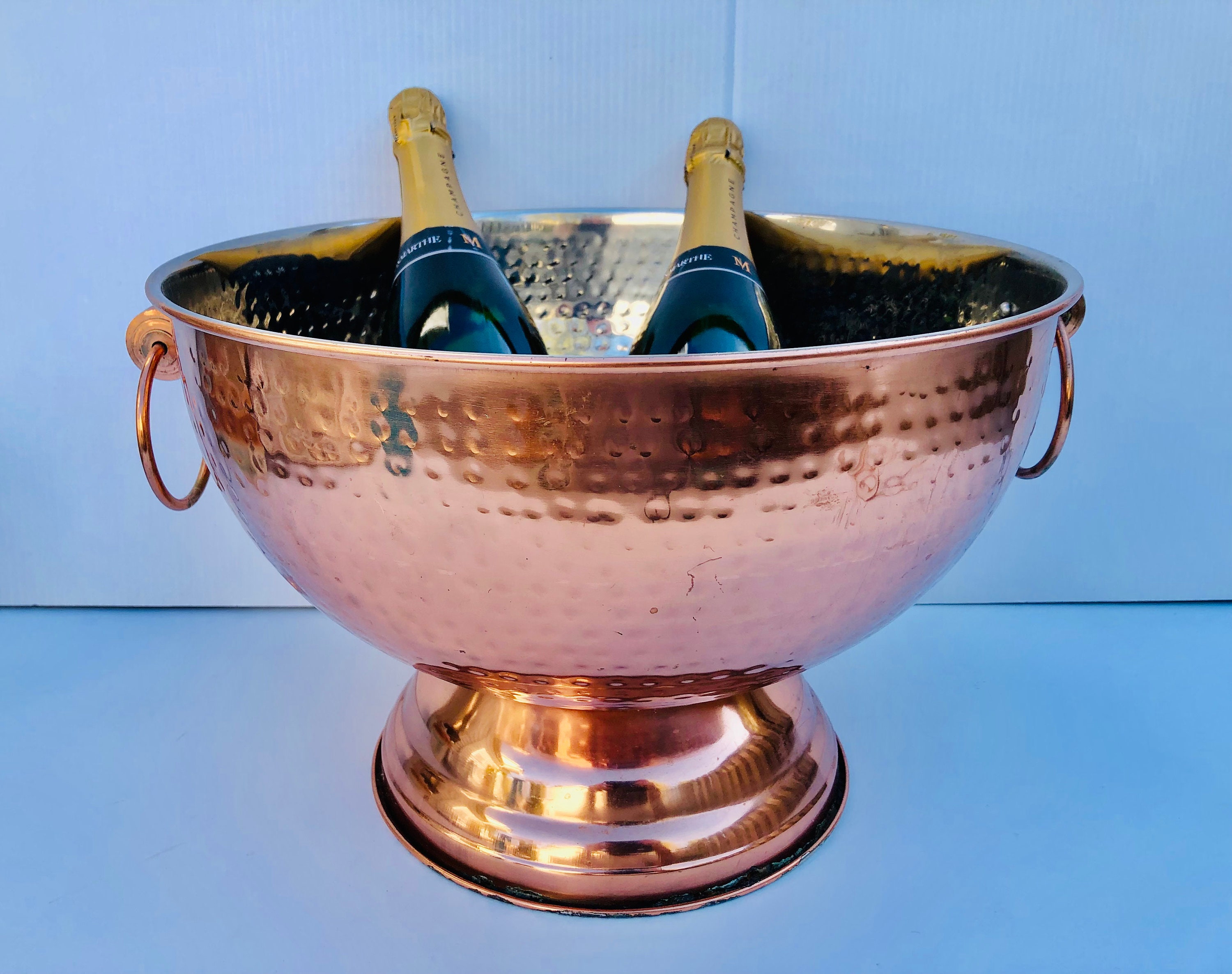 Vintage Hammered Copper Champagne Bucket Extra Large Pedestal Etsy