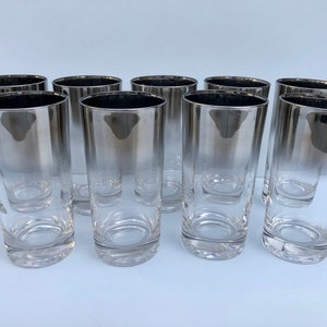 Vintage, Silver Fade Tumblers, Set of 8, Queens Lusterware, Gradient Fade Drink Glasses, MCM Barware, Highballs, Home Bar, Bar Cart/Gift