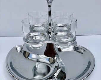Vintage Hellerware 2 Tier Tidbit Rotating Condiment Appetizer Tray, Chrome MCM Lazy Susan 5 Piece Snack Set, Vintage Entertaining, Bar Tray